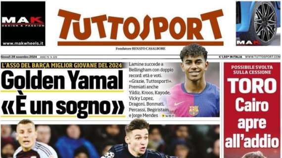 Tuttosport in prima pagina: "Juve d'acciaio". 0-0 dei bianconeri con l'Aston Villa