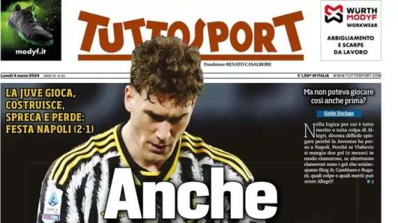 La Juventus perde a Napoli, Tuttosport in apertura: "Anche sfortunata"