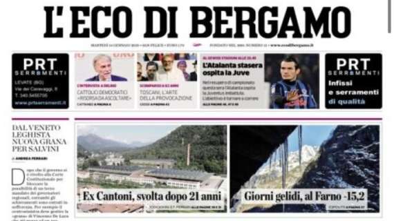 L'Eco di Bergamo titola in prima pagina: "L'Atalanta stasera ospita la Juve"