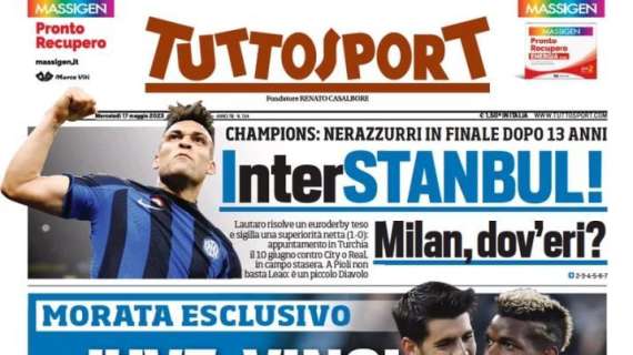Tuttosport in apertura con l'intervista ad Alvaro Morata: "Juve, vinci per Pogba"