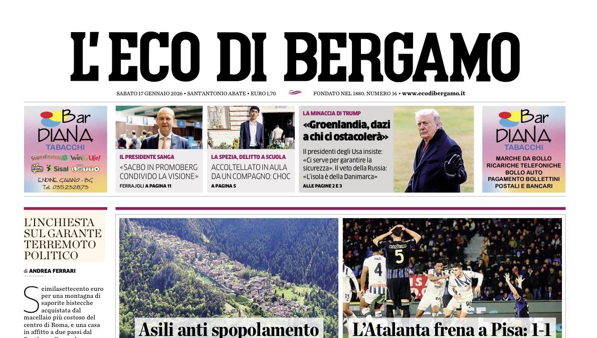 PRIMA PAGINA - L'Eco di Bergamo: “L'Atalanta frena a Pisa: 1-1”