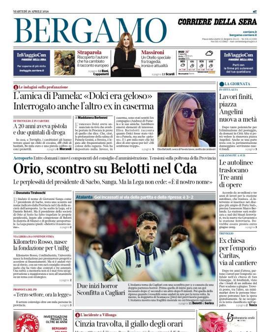PRIMA PAGINA - Corriere di Bergamo: "Due inizi horror. Sconfitta a Cagliari"