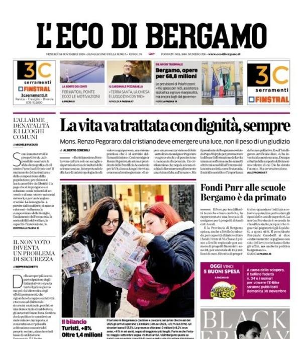 PRIMA PAGINA - L’Eco di Bergamo: "La Champions riporta il sorriso. Playoff ipotecati"