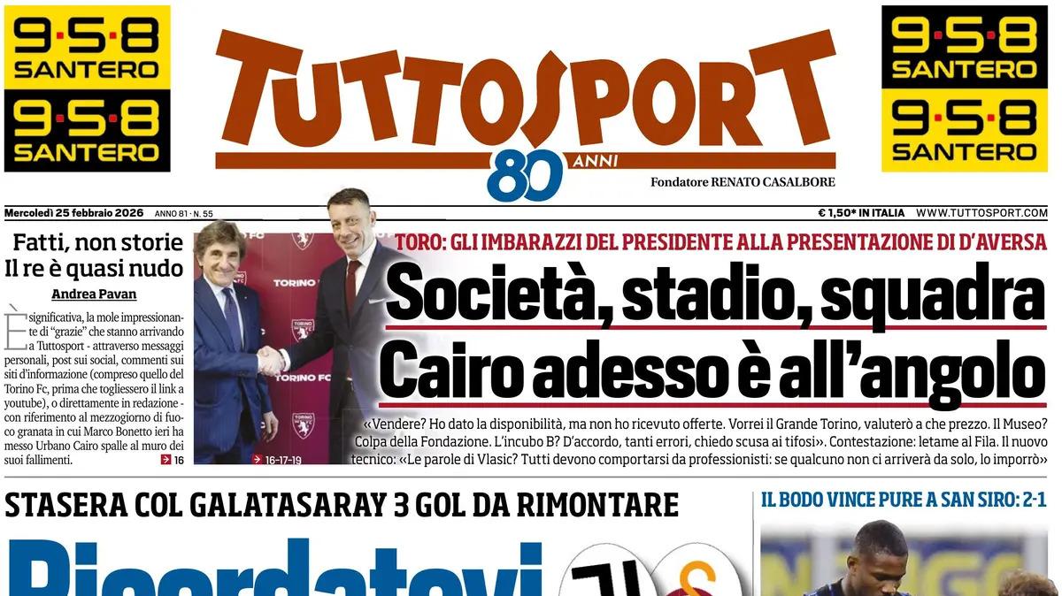PRIMA PAGINA - Tuttosport: "Bergamo spinge l'Atalanta"