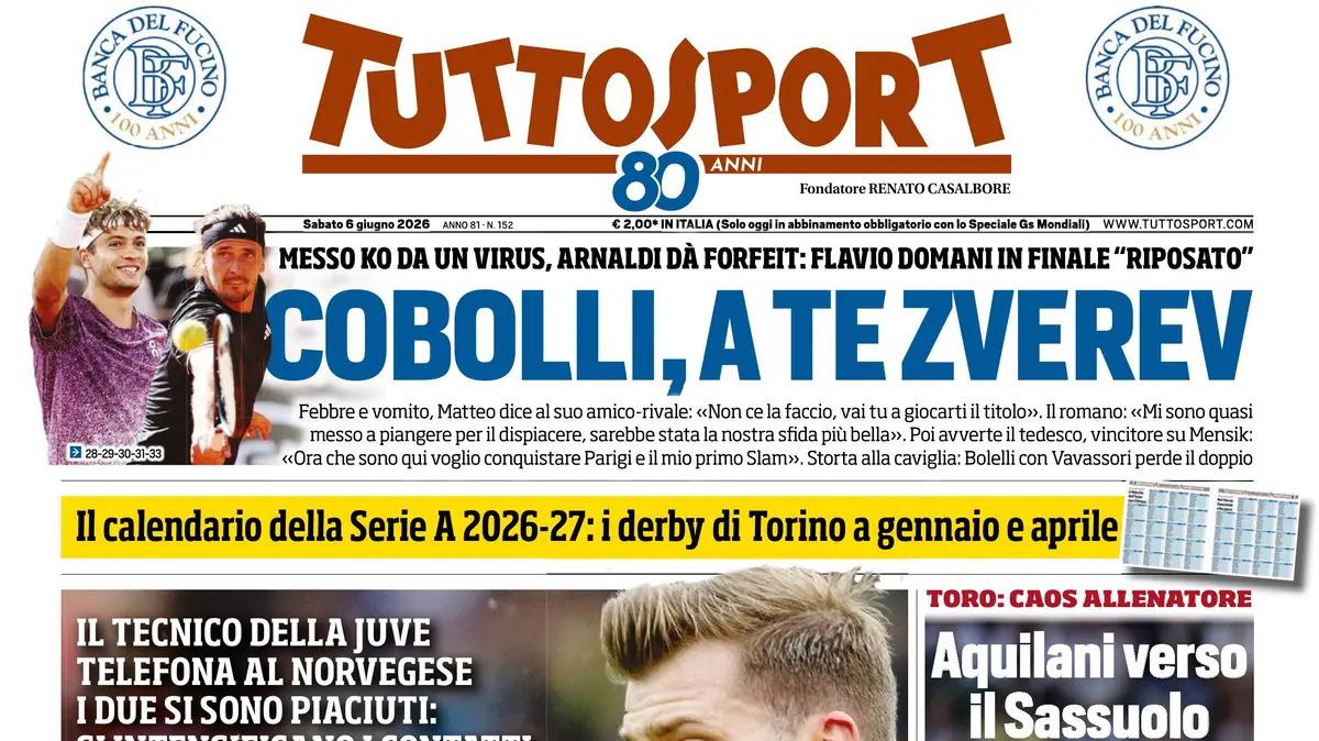 PRIMA PAGINA – Tuttosport: "Cobolli, a te Zverev"