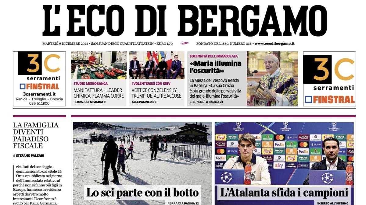 PRIMA PAGINA - L'Eco di Bergamo: "L'Atalanta sfida i campioni"