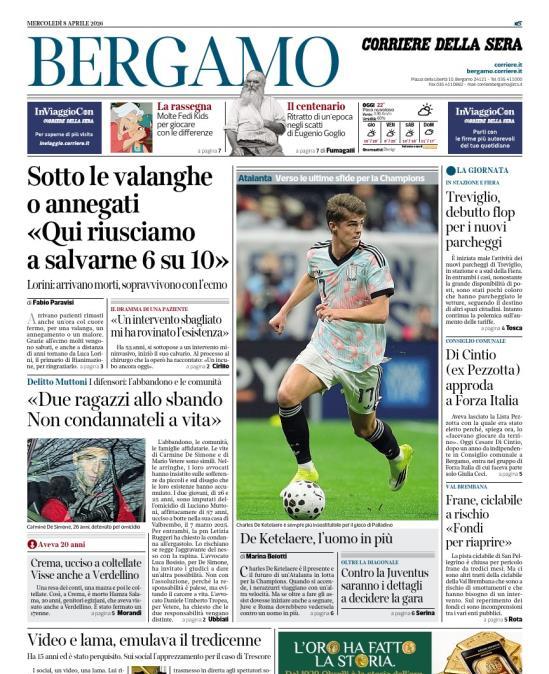 PRIMA PAGINA - Corriere di Bergamo: "De Ketelaere, l’uomo in più"