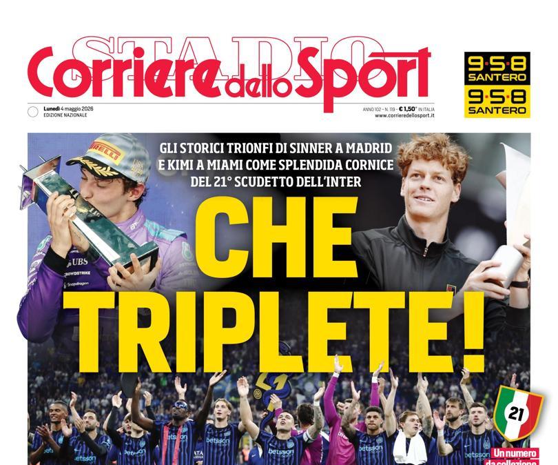 PRIMA PAGINA - Corriere dello Sport: "Che triplete"