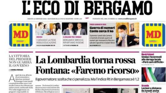 L'Eco di Bergamo: "La Lombardia torna rossa". Fontana: «Faremo ricorso»