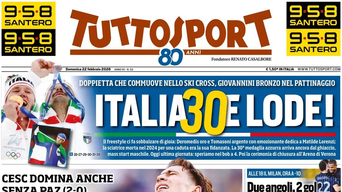 PRIMA PAGINA - Tuttosport: "Italia 30 e lode!"