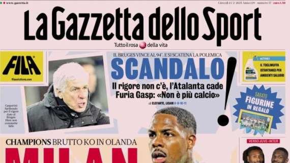 La Gazzetta dello Sport in apertura sul ko dei rossoneri in Champions: "Milan, che stecca!"