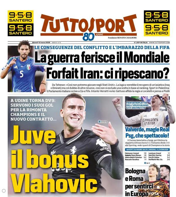PRIMA PAGINA - TuttoSport: "Juve il bonus Vlahovic"