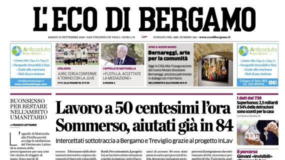 PRIMA PAGINA - L’Eco di Bergamo: " Juric cerca conferme a Torino con la Juve"
