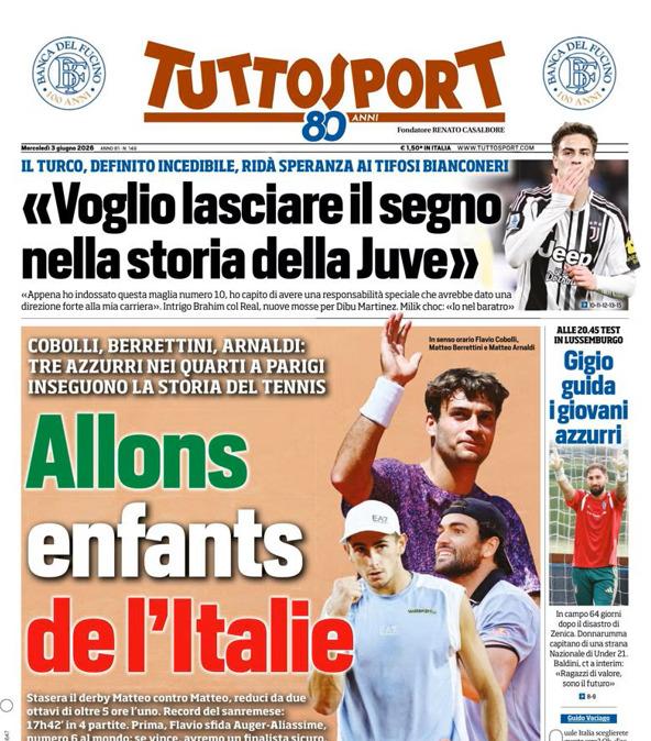 PRIMA PAGINA - Tuttosport: "Allons enfants de l’Italie"