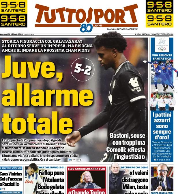 PRIMA PAGINA - TuttoSport: "Fa flop pure l’Atalanta. Bodo gelata l’Inter ribolle"