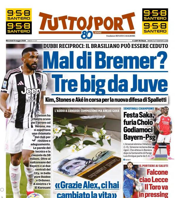 PRIMA PAGINA - Tuttosport: "Mal di Bremer? Tre big da Juve"