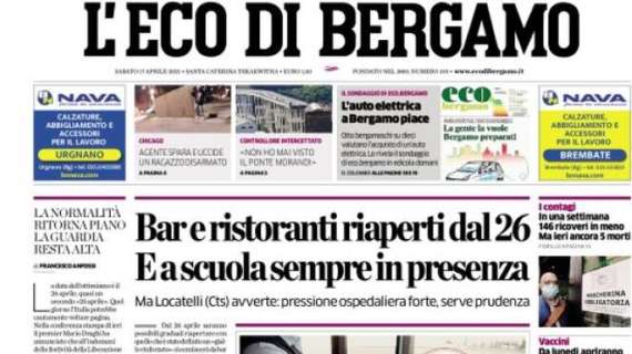 L'apertura de L'Eco di Bergamo: "Bar e ristoranti riaperti dal 26. E a scuola sempre in presenza"