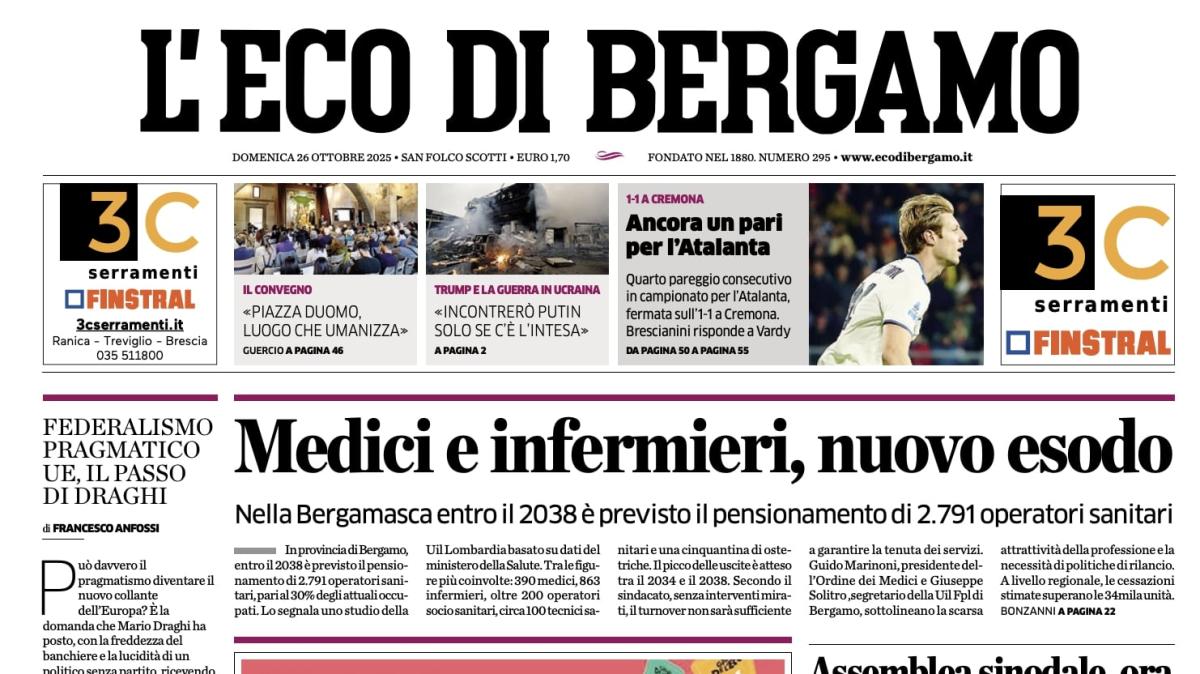 PRIMA PAGINA - L’Eco di Bergamo: "Ancora un pari per l’Atalanta"