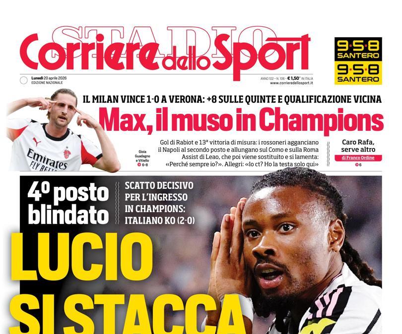 PRIMA PAGINA - Corriere dello Sport: "Lucio si stacca"