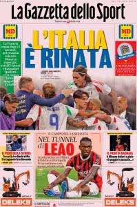 La Gazzetta dello Sport in apertura dopo la vittoria per 3-1 in Francia: "L'Italia è rinata"