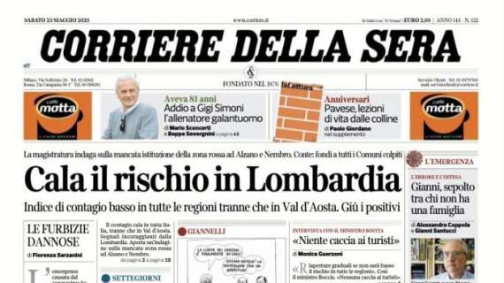 L'apertura del Corriere della Sera: "Cala il rischio in Lombardia"