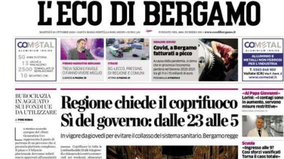 L'Eco di Bergamo: "Regione chiede il coprifuoco. Sì del governo: dalle 23 alle 5"