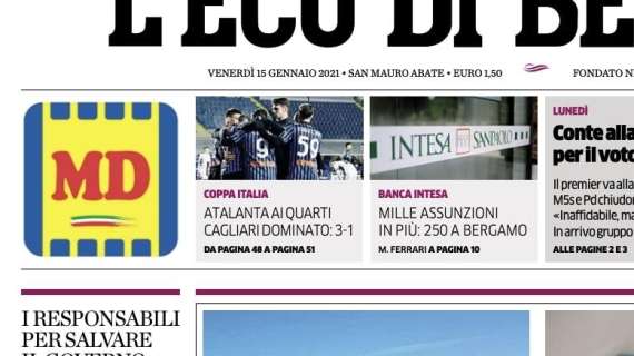 L'Eco di Bergamo: "Atalanta ai quarti, Cagliari dominato"