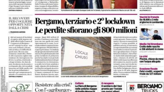 L'Eco di Bergamo: "Bergamo, terziario e 2° lockdown. Le perdite sfiorano gli 800 milioni"