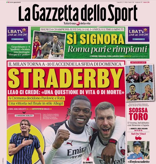 PRIMA PAGINA - Gazzetta dello Sport: "Straderby"