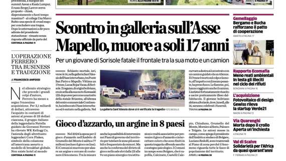 PRIMA PAGINA - L’Eco di Bergamo: "Caccia al centravanti con il tesoretto incassato per Retegui"