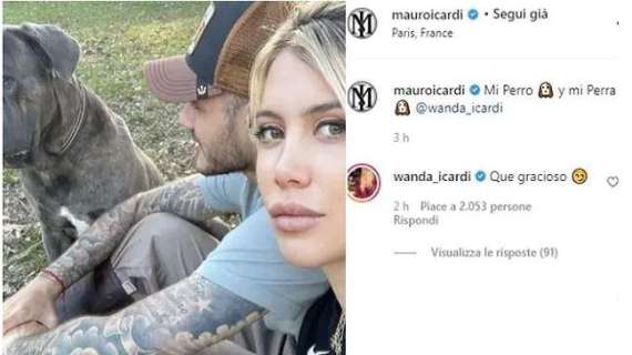 "Il mio cane, la mia cagna". Polemiche e censura sul post di Icardi. Wanda Nara lo difende