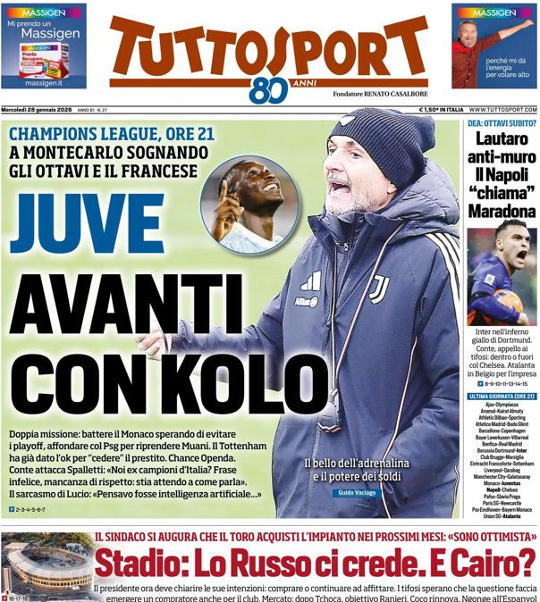 PRIMA PAGINA - TuttoSport: "Juve avanti con Kolo"