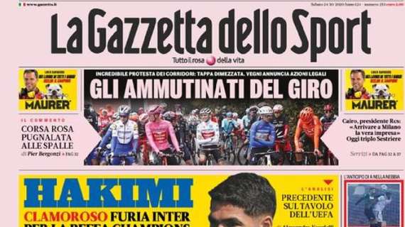 La Gazzetta dello Sport in apertura: "Furia Inter per la beffa Champions"