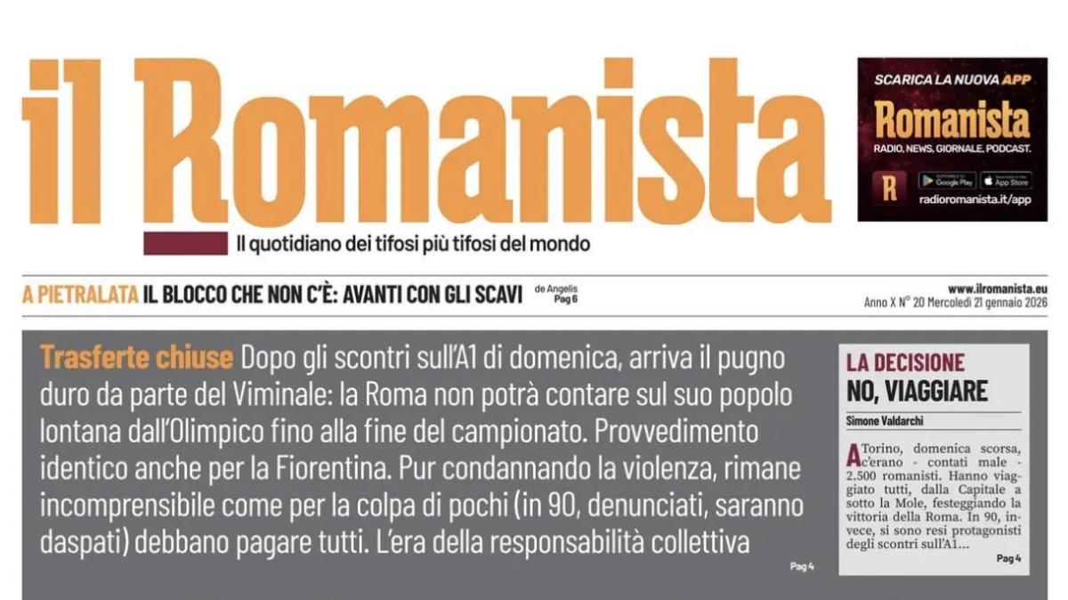 PRIMA PAGINA - Il Romanista: "Lockdown vietato tifare"