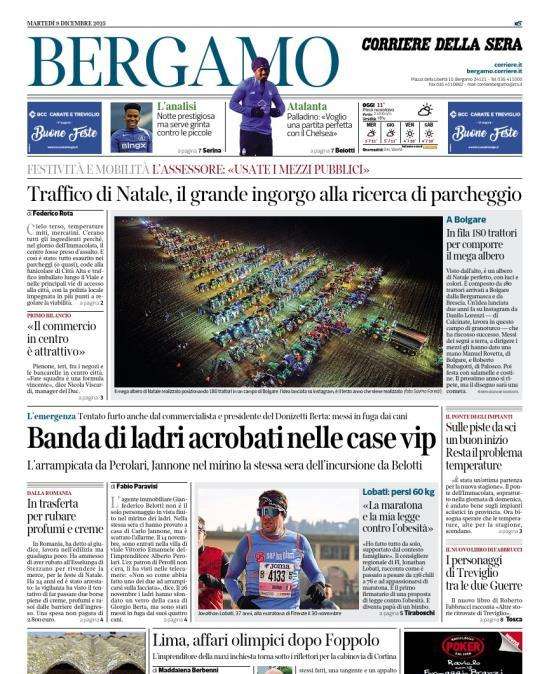 PRIMA PAGINA - Corriere di Bergamo:  Atalanta Palladino: «Voglio una partita perfetta con il Chelsea»