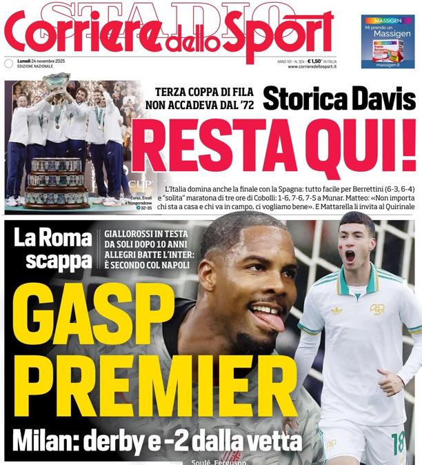 PRIMA PAGINA - Corriere dello Sport: "GASP PREMIER"