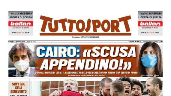 L'apertura di Tuttosport: "Frenata Milan!"