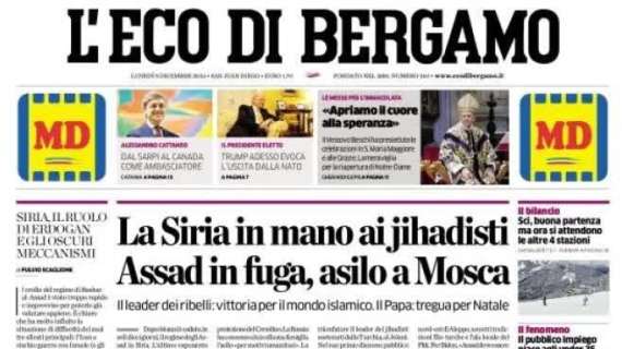 L'Eco di Bergamo in prima pagina sulla Dea: "L'Atalanta è da sola in testa alla classifica"