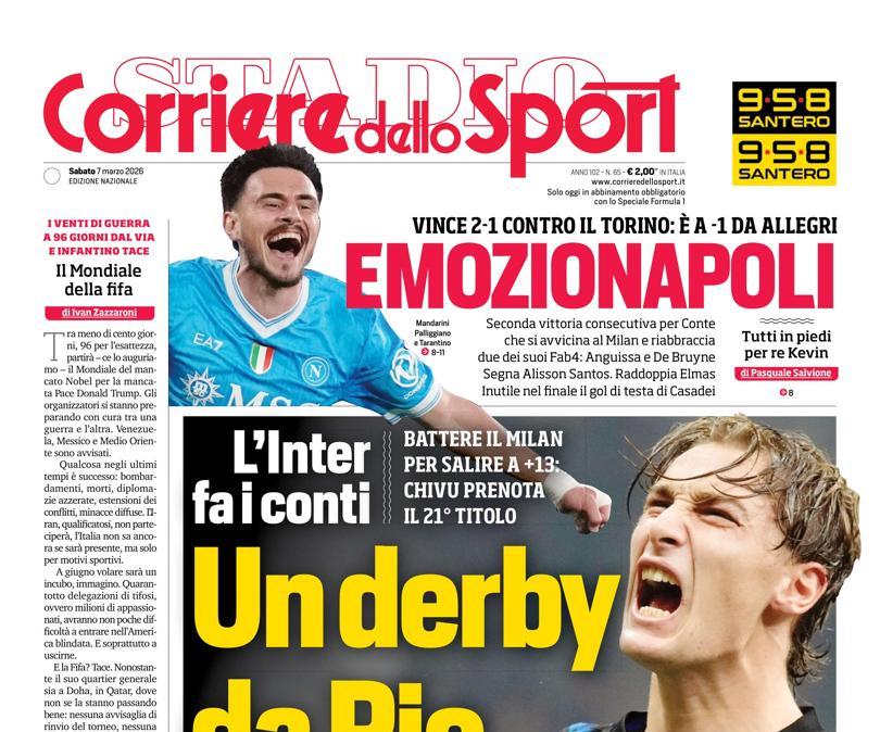 PRIMA PAGINA - Corriere dello Sport: "Un derby da Pio"