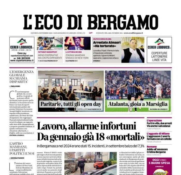 PRIMA PAGINA - L’Eco di Bergamo: "Atalanta, gioia a Marsiglia"