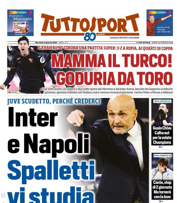 PRIMA PAGINA - TuttoSport: "Inter e Napoli Spalletti vi studia"