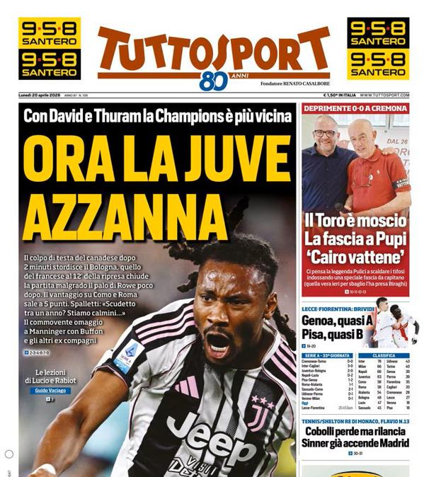PRIMA PAGINA - TuttoSport:  "Ora la Juve azzanna"