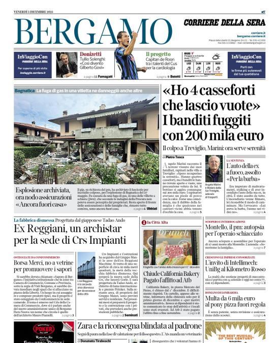 PRIMA PAGINA - Corriere di Bergamo: "Capitan de Roon tra i talenti del Cus perla cardiologia"