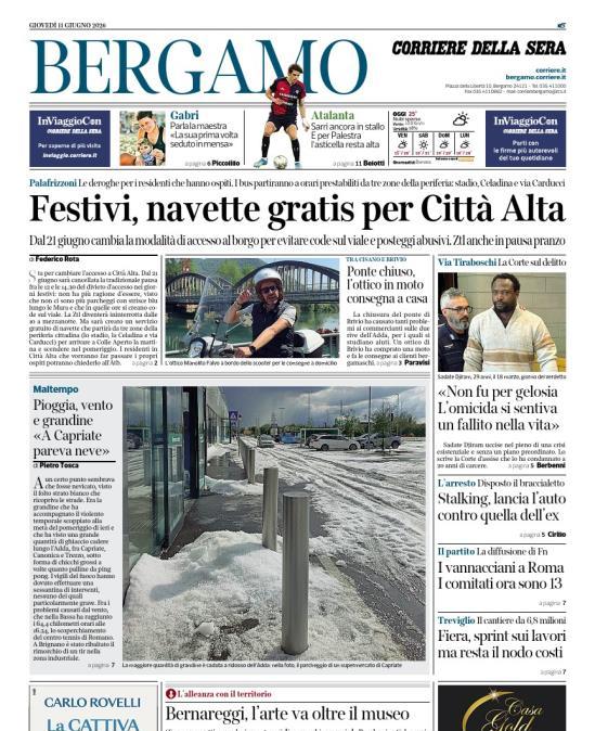 PRIMA PAGINA - Corriere di Bergamo: "Sarri ancora in stallo. E per Palestra l’asticella resta alta"