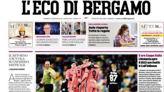 L’Eco di Bergamo oggi in apertura: “L’Atalanta apre il 2022 con i botti: 6-2 all’Udinese”