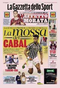 La prima pagina de La Gazzetta dello Sport sulla Juve: "La mossa del Cabal"