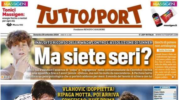 La prima pagina di Tuttosport sul tris della Juve a Genova: "Sorrisi e campioni"