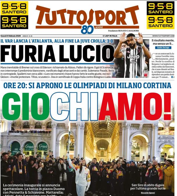 PRIMA PAGINA - TuttoSport: "Furia Lucio"