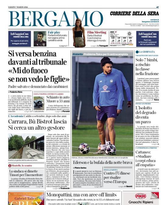PRIMA PAGINA - Corriere di Bergamo: Ederson e la bufala della notte brava