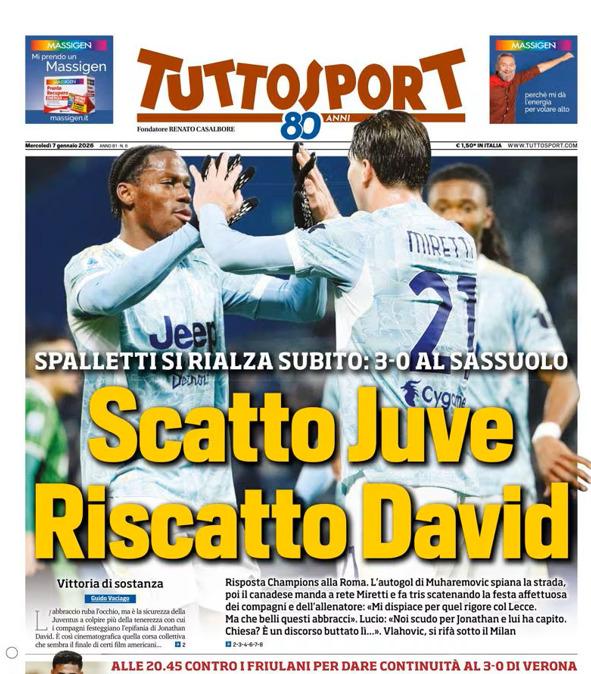 PRIMA PAGINA - TuttoSport: "Scatto Juve, riscatto David"